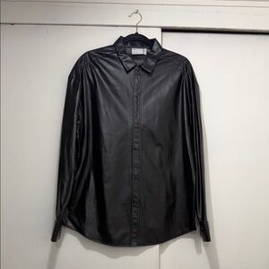 ASOS Black Faux Leather Button-Up Shirt